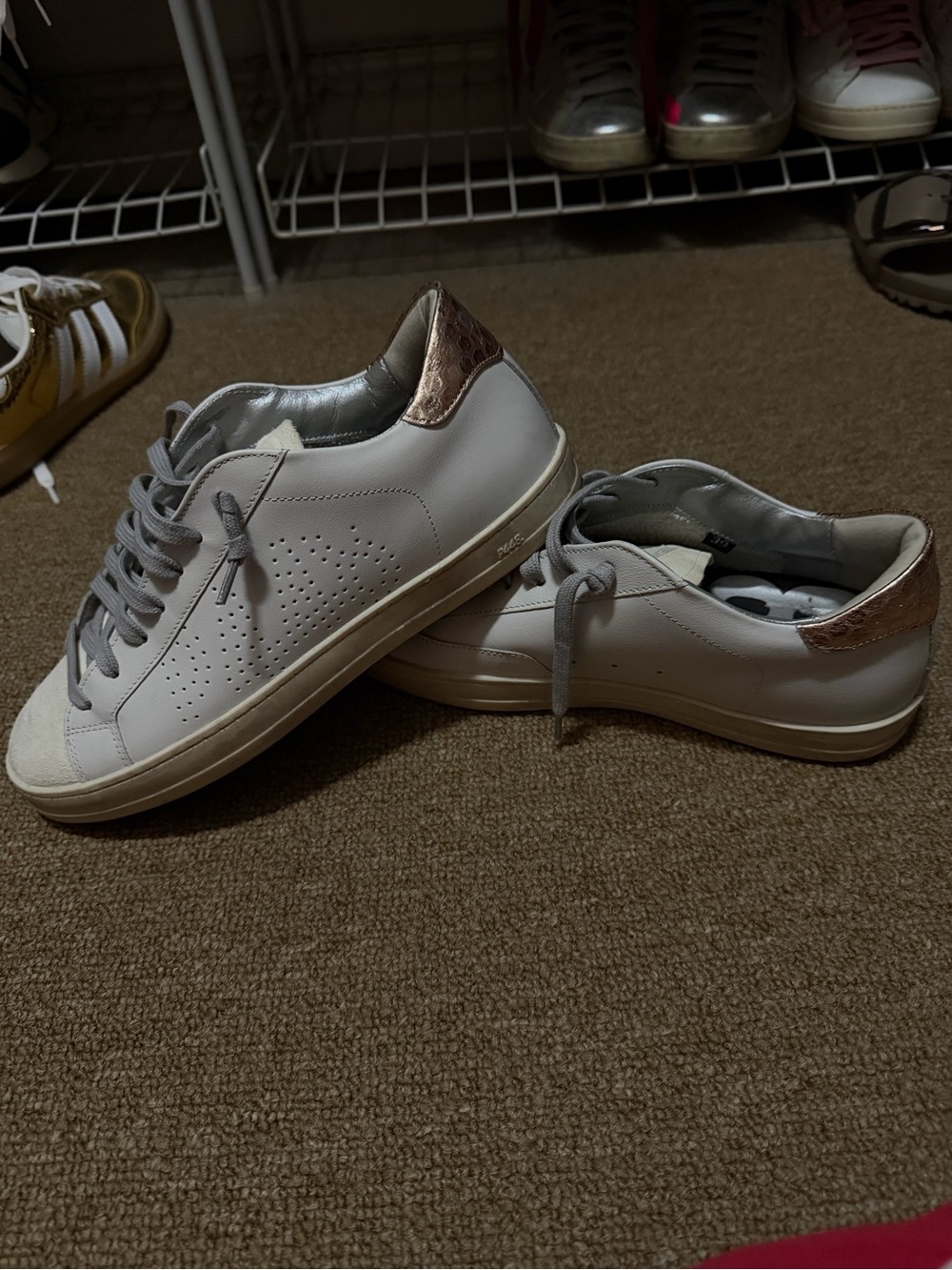 P448 White Sneakers with Rose Gold Heel Accent